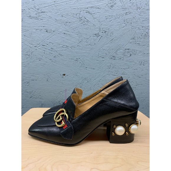 Gucci Leather Heels with Pearl Detail Size 37 (US 7) Women's Block Heel Shoes - Picture 8 of 13